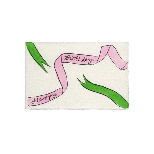 Scribble & Daub Birthday Ribbons Card, Pink and Green - Laywine's