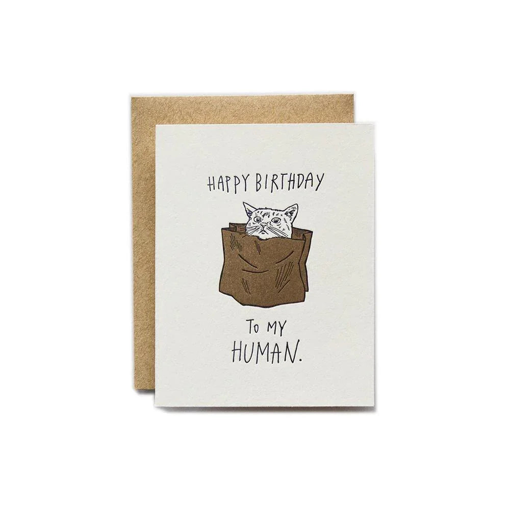 Ladyfingers Letterpress Happy Birthday to My Human Cat Card - Laywine's