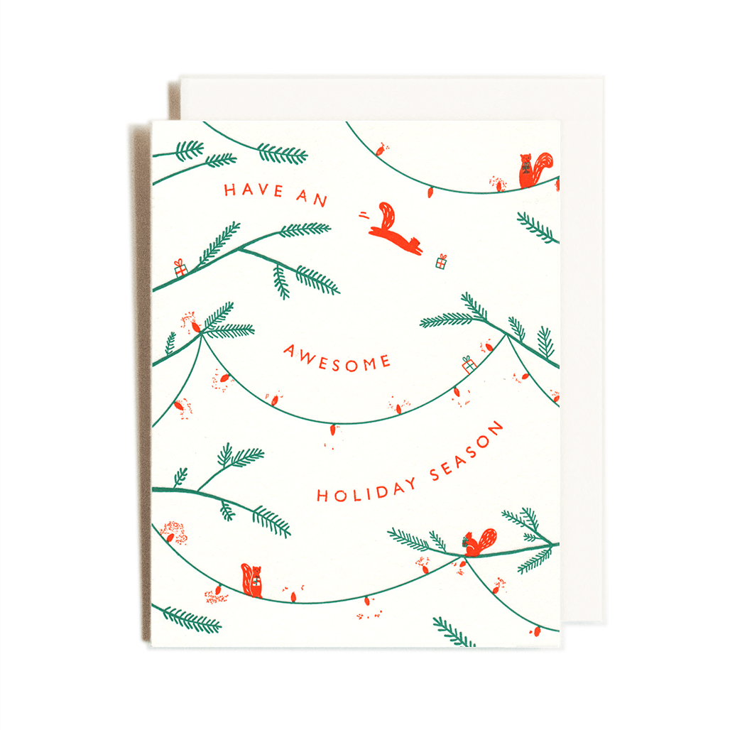 Homework Letterpress Squirrels Christmas Holiday Card