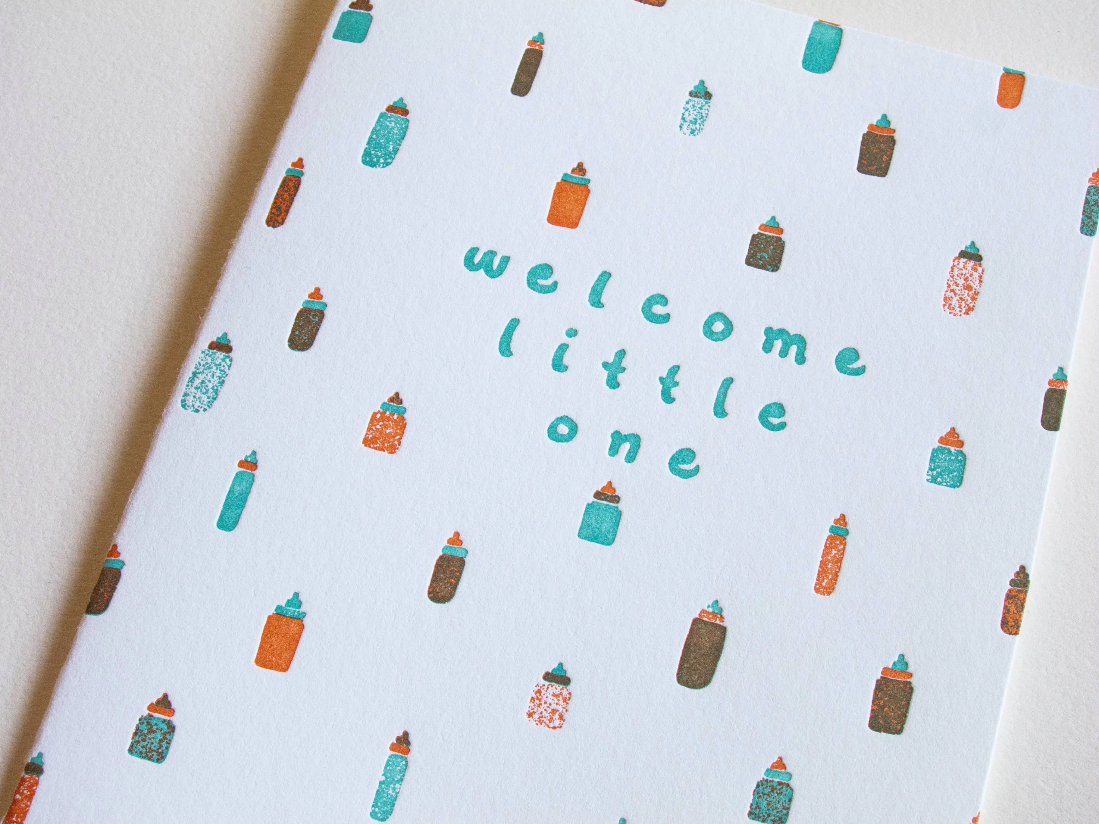 Homework Letterpress Welcome Little One Green Card