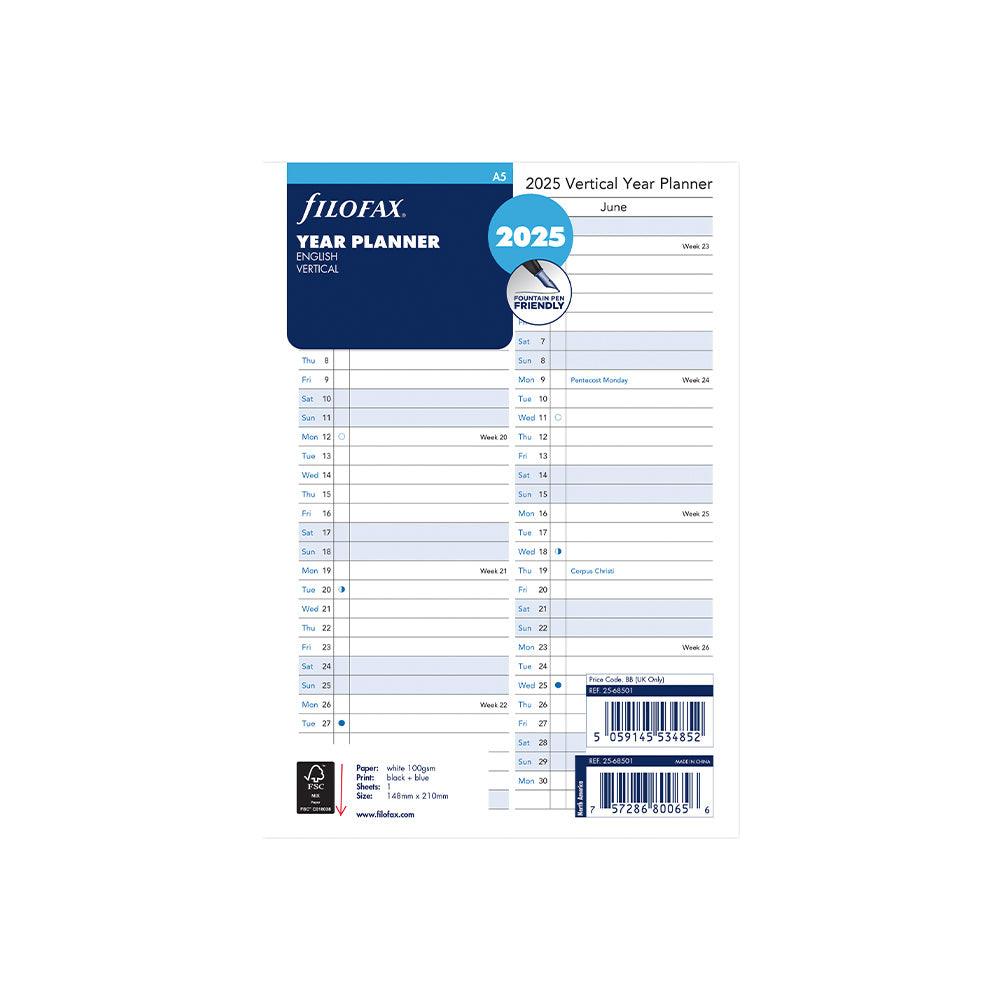 Filofax A5 Vertical Year Planner 2025