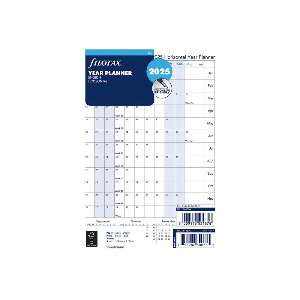 Filofax A5 Horizontal Year Planner 2025