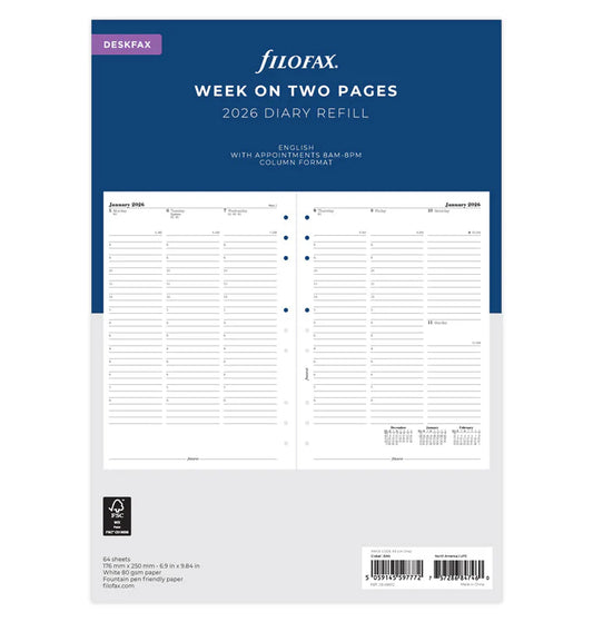 Filofax Deskfax Week on Two Pages with Appointments 2026