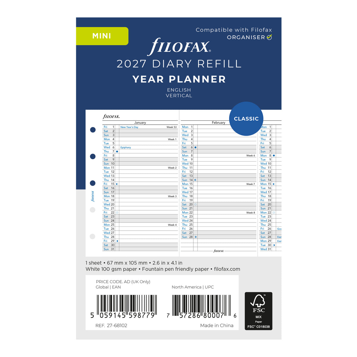 Filofax Mini Vertical Year Planner 2027