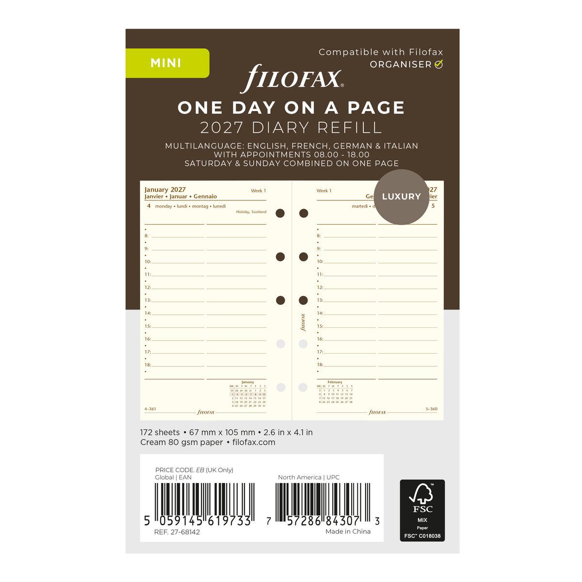 Filofax Mini Day per Page Cotton Cream 2027