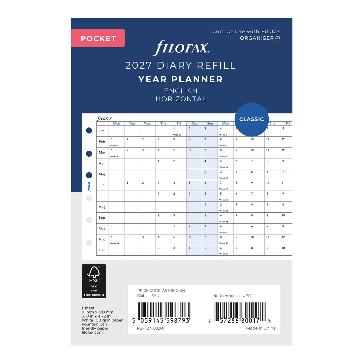 Filofax Pocket Horizontal Year Planner 2027