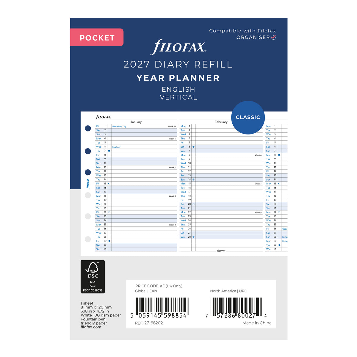 Filofax Pocket Vertical Year Planner 2027