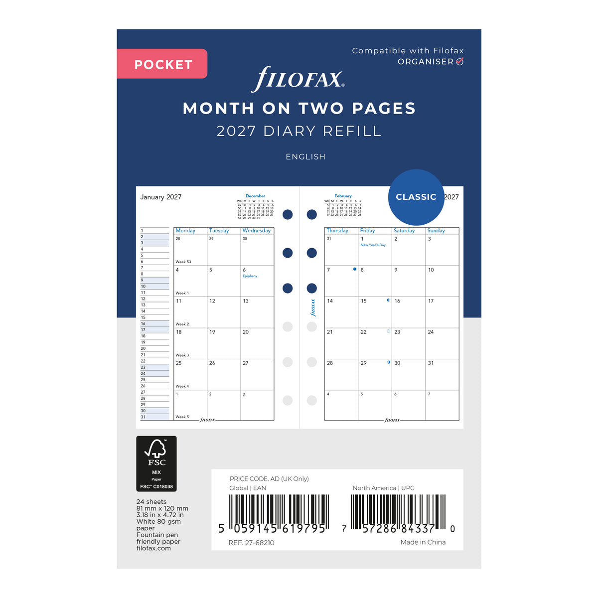 Filofax Pocket Month on Two Pages 2027