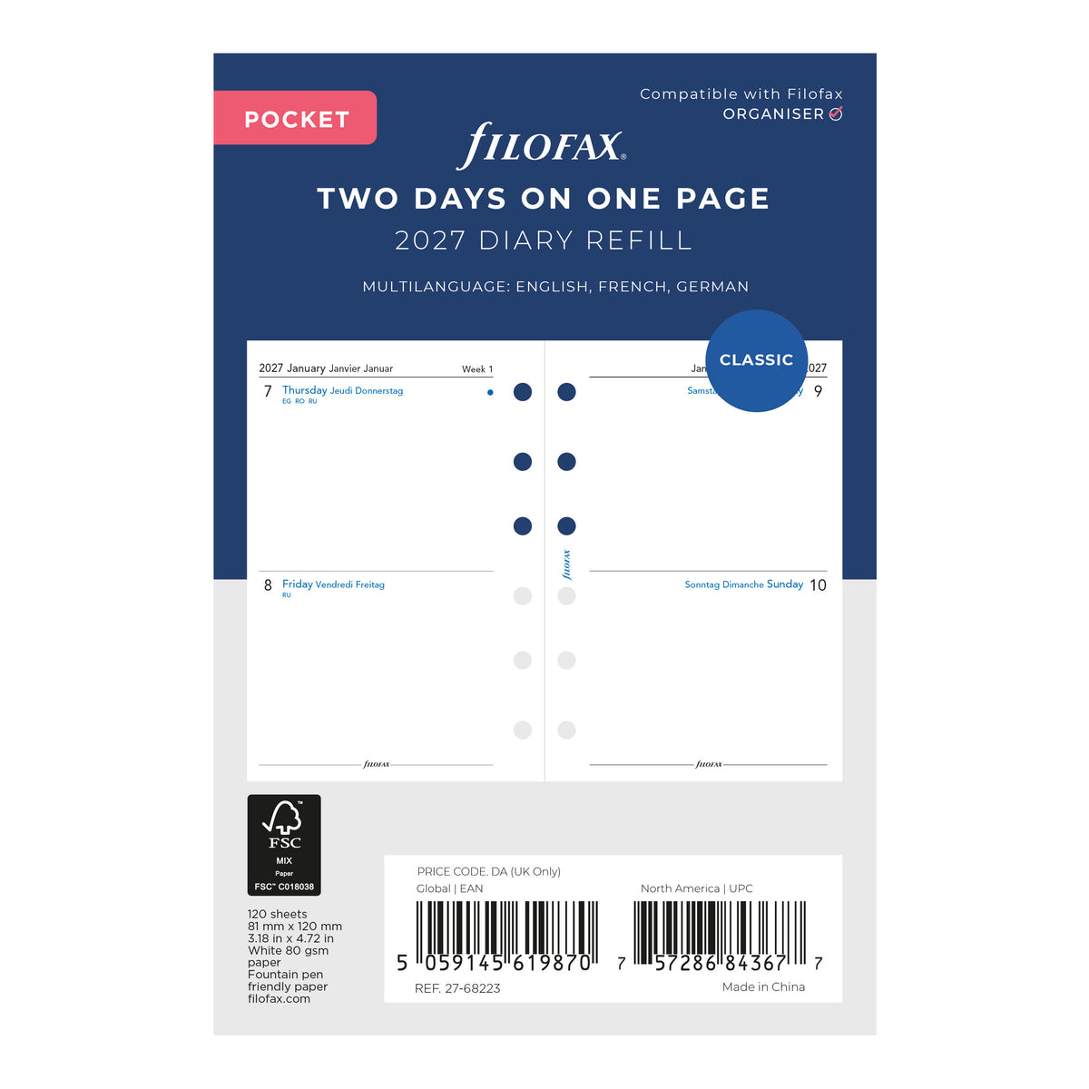 Filofax Pocket Two Days on One Page 2027