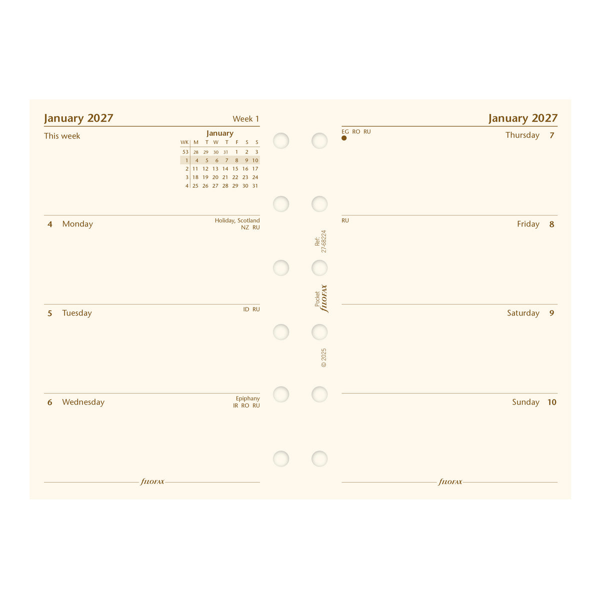 Filofax Pocket Week on Two Pages Cotton Cream 2027