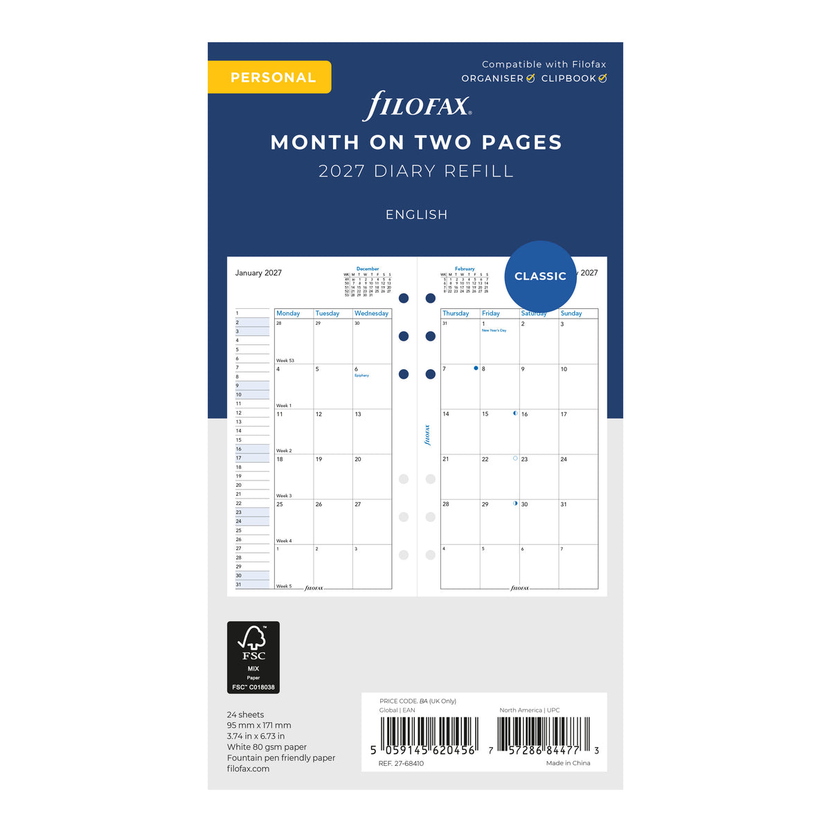 Filofax Personal Month on Two Pages 2027