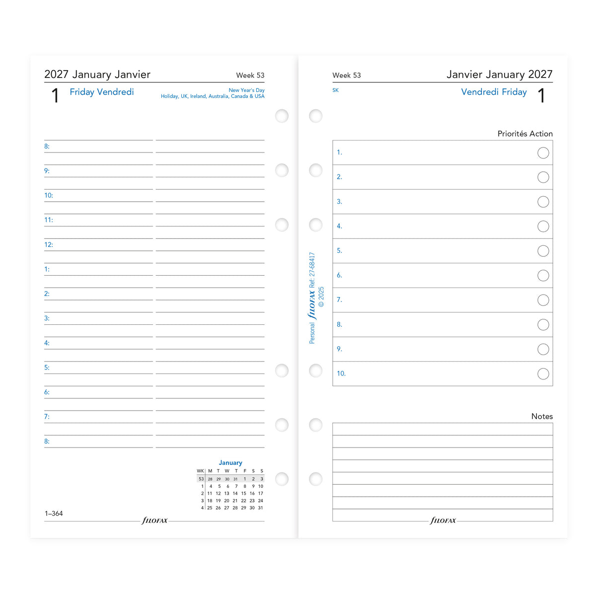 Filofax Personal One Day on Two Pages 2027