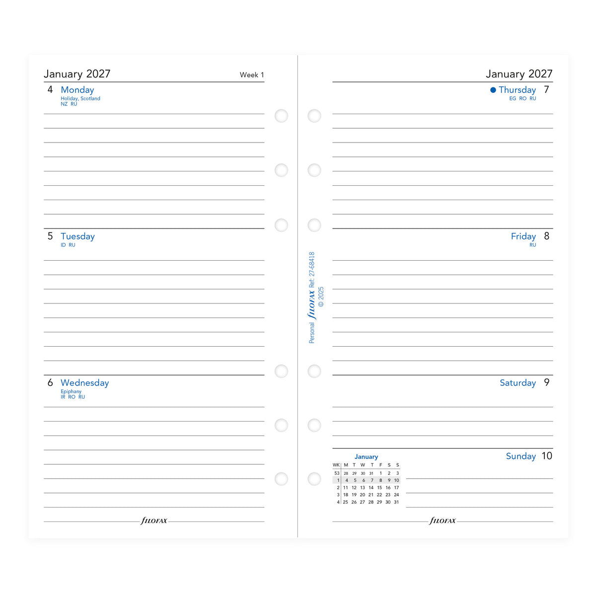 Filofax Personal Week on Two Pages Lined 2027