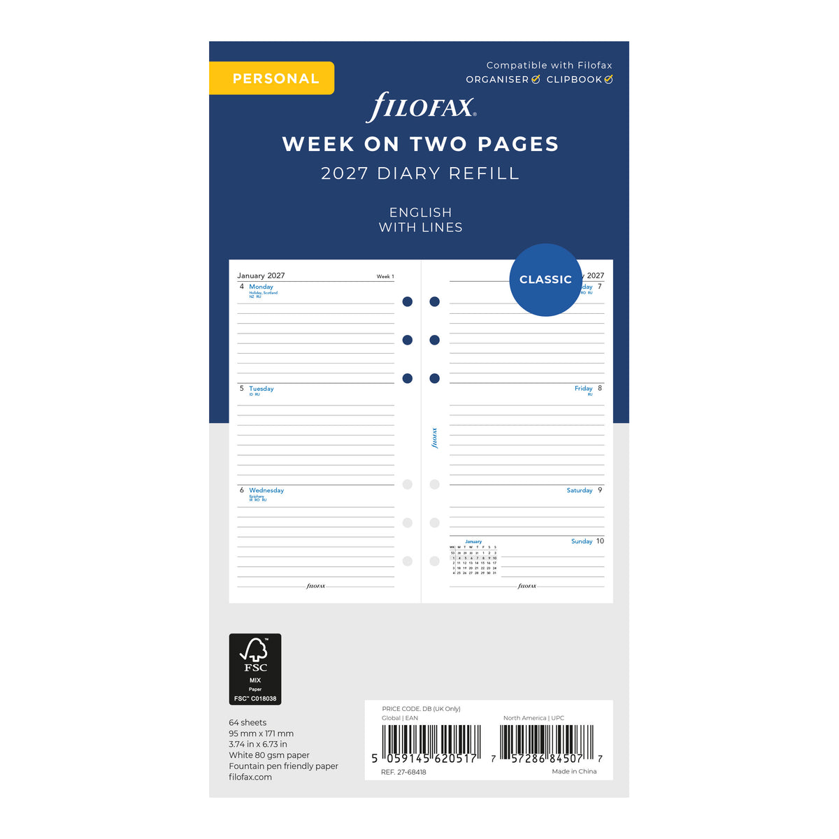 Filofax Personal Week on Two Pages Lined 2027