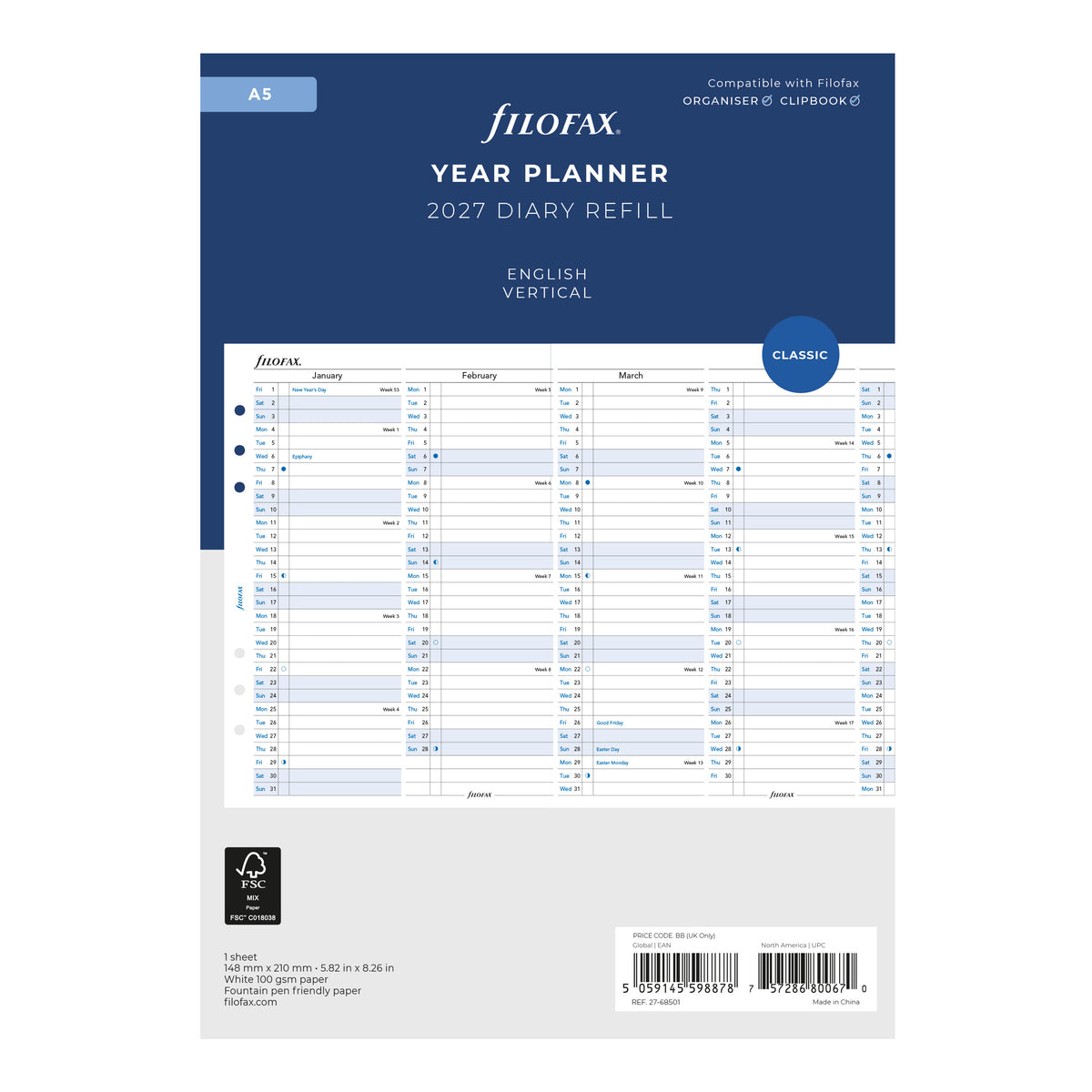 Filofax A5 Vertical Year Planner 2027