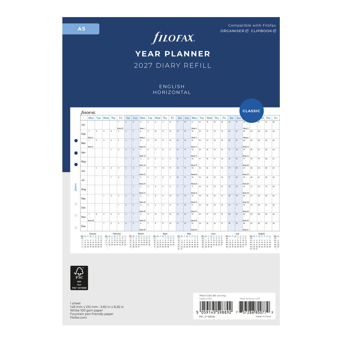 Filofax A5 Horizontal Year Planner 2027