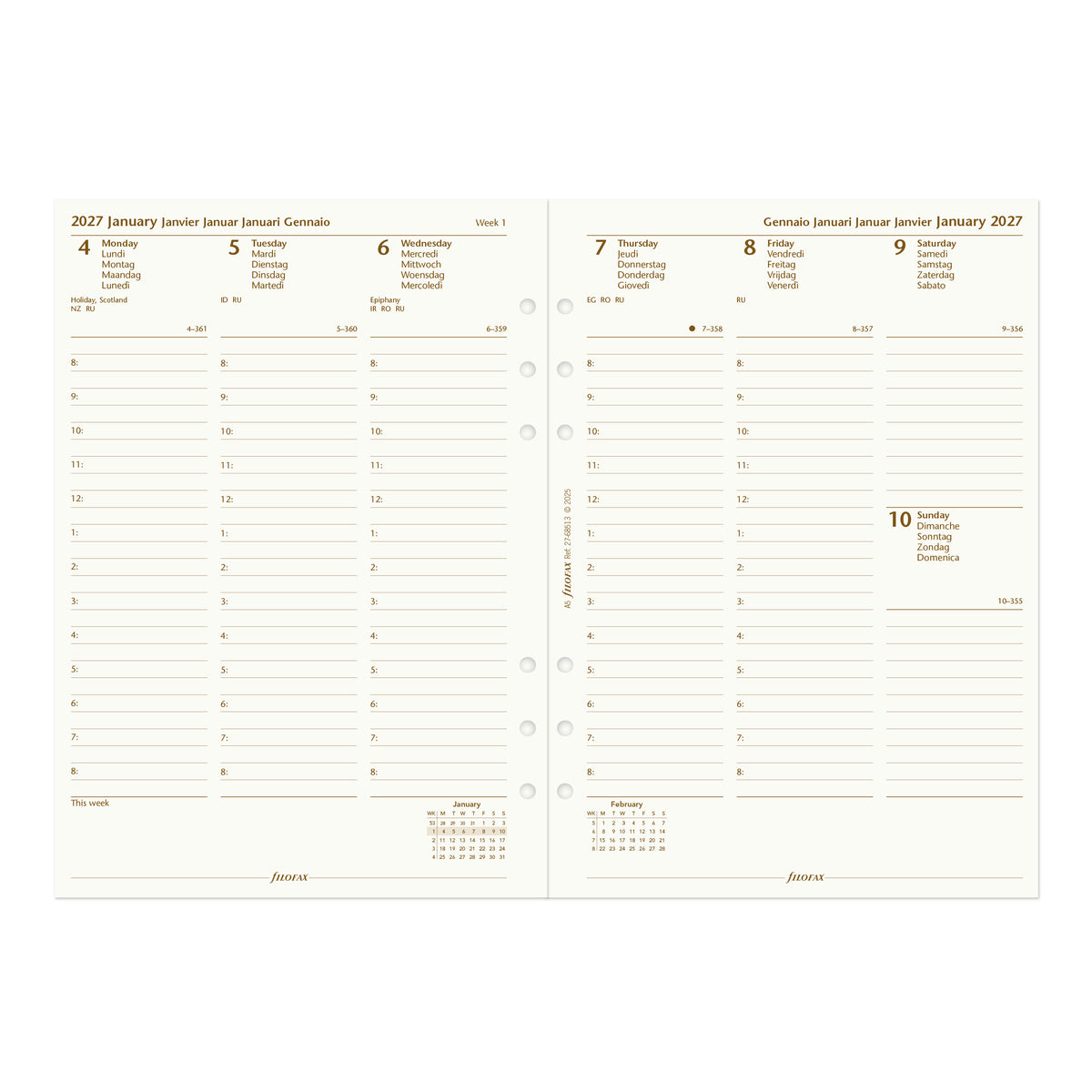 Filofax A5 Week on Two Pages Cotton Cream 2027