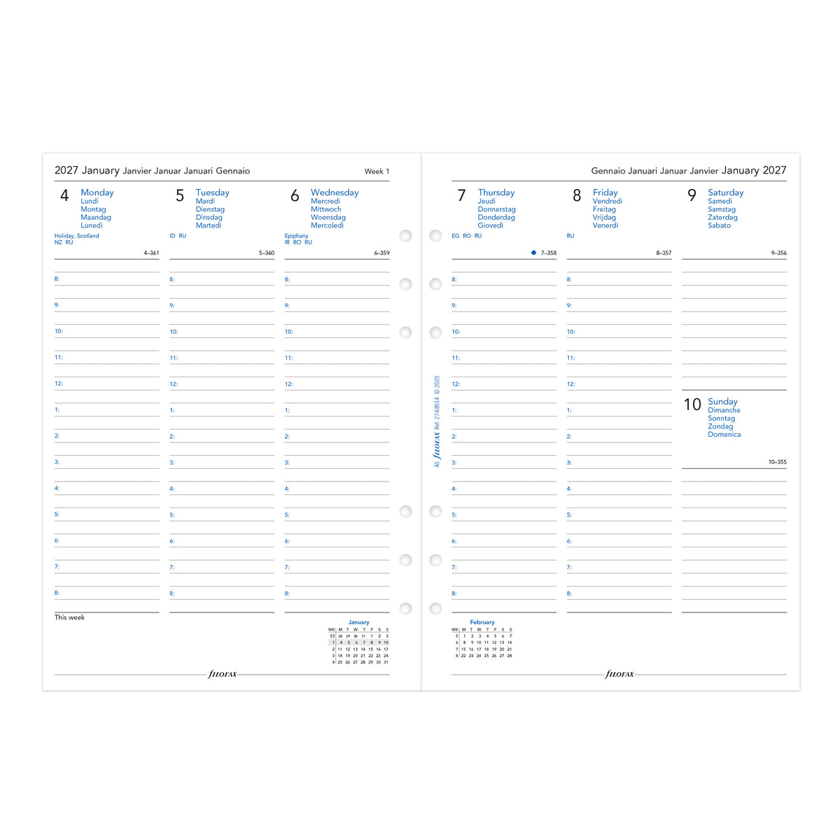 Filofax A5 Week on Two Pages Multilanguage 2027
