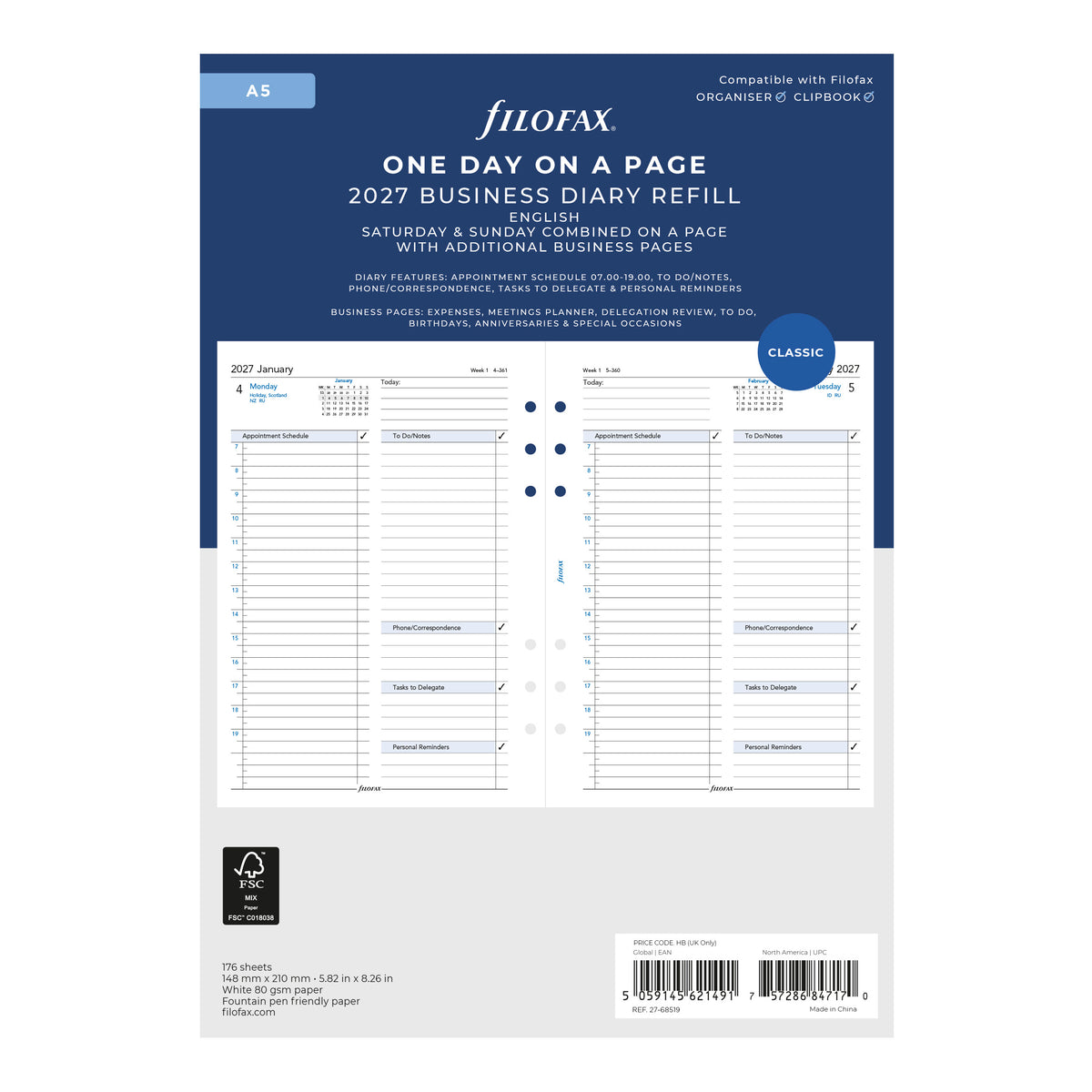 Filofax A5 Business One Day on a Page 2027