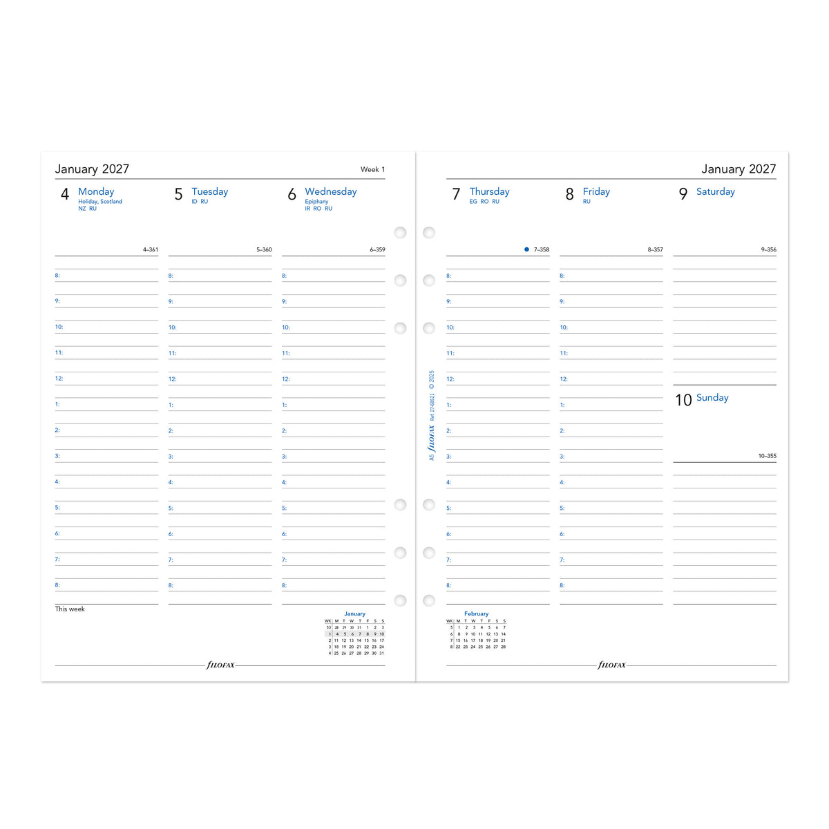 Filofax A5 Week on Two Pages with Appointment Times 2027