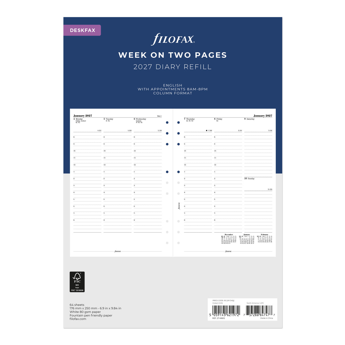 Filofax Deskfax Week on Two Pages with Appointments 2027