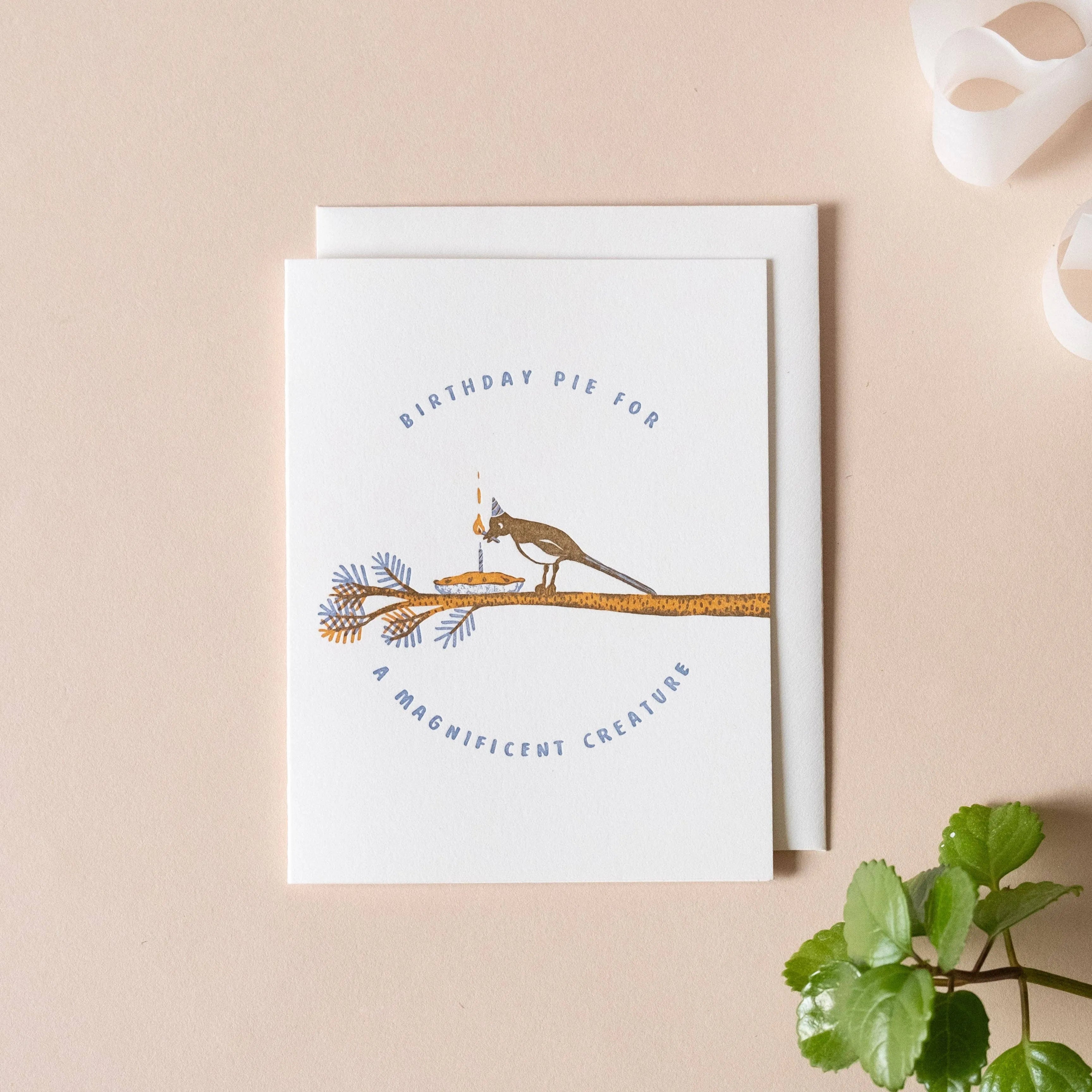 Homework Letterpress Magpie Birthday Card