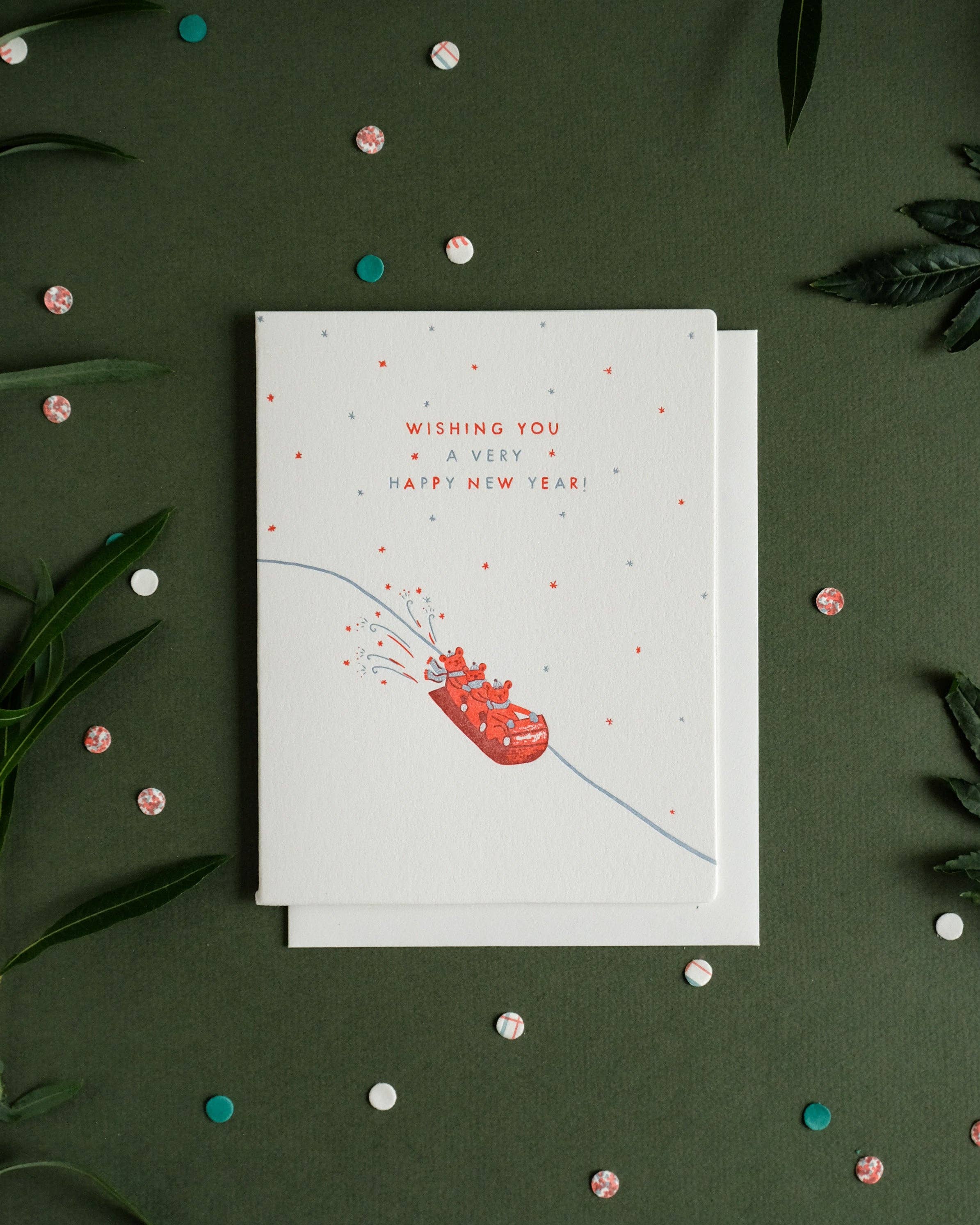 Homework Letterpress New Year Sled Holiday Card