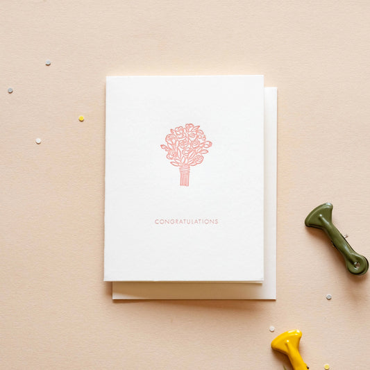 Homework Letterpress Congratulations Bouquet Wedding Card