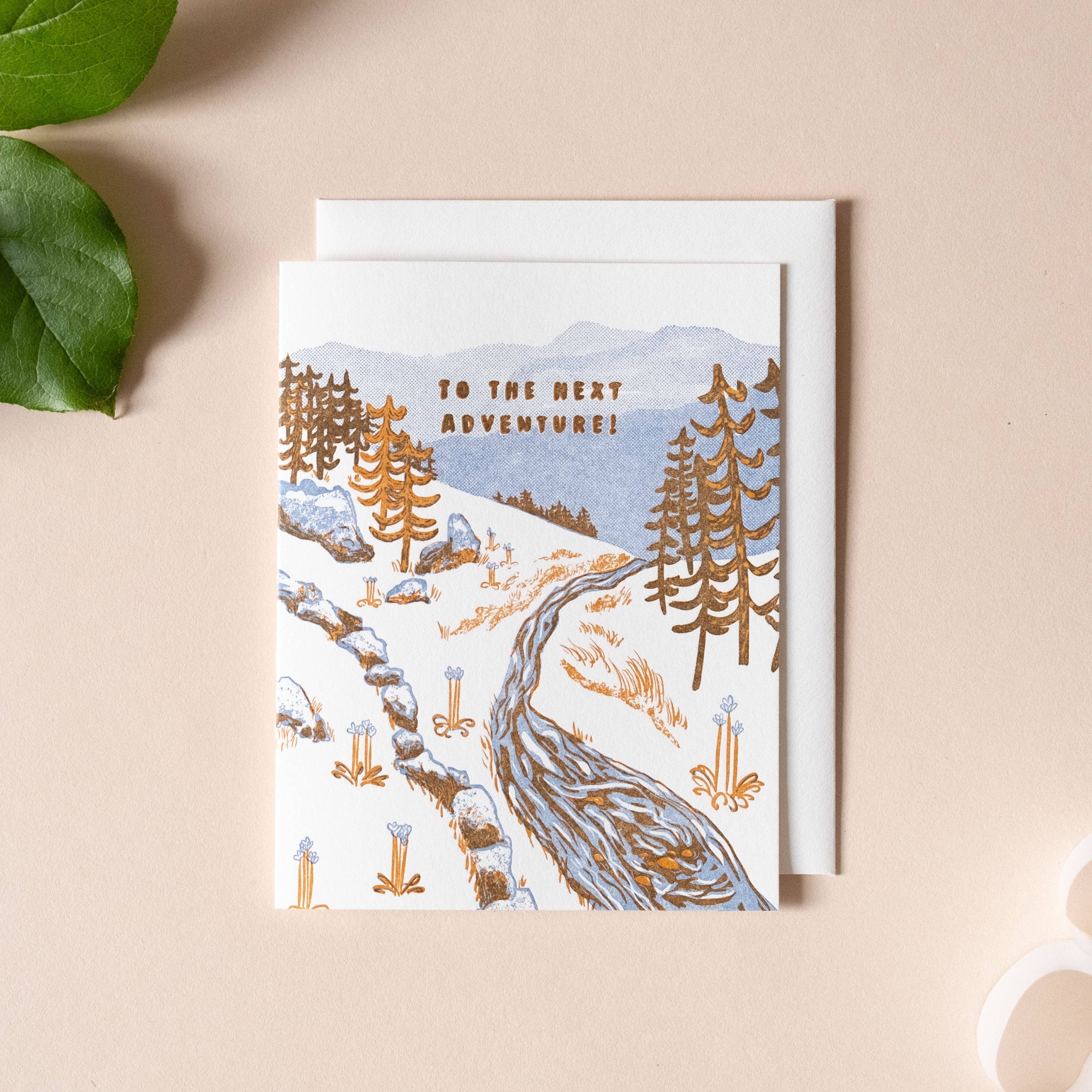 Homework Letterpress Adventure Stream Mountain Card