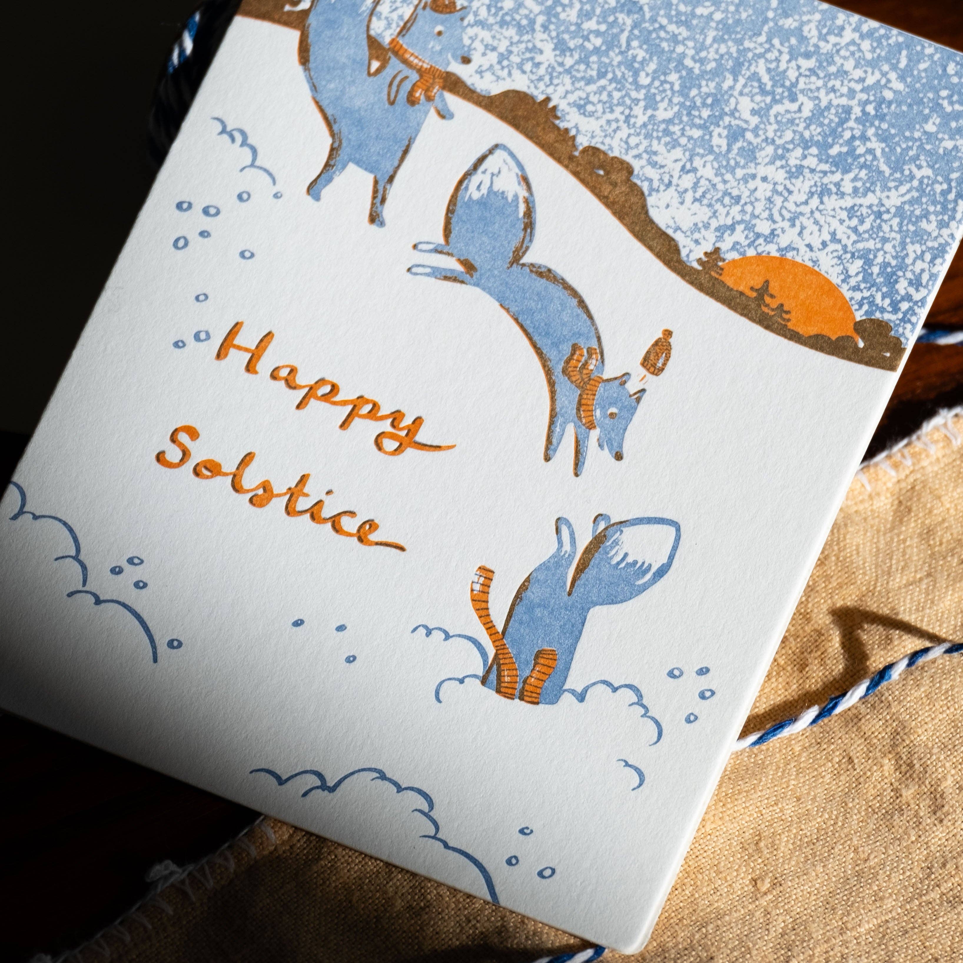 Homework Letterpress Solstice Foxes Holiday Card