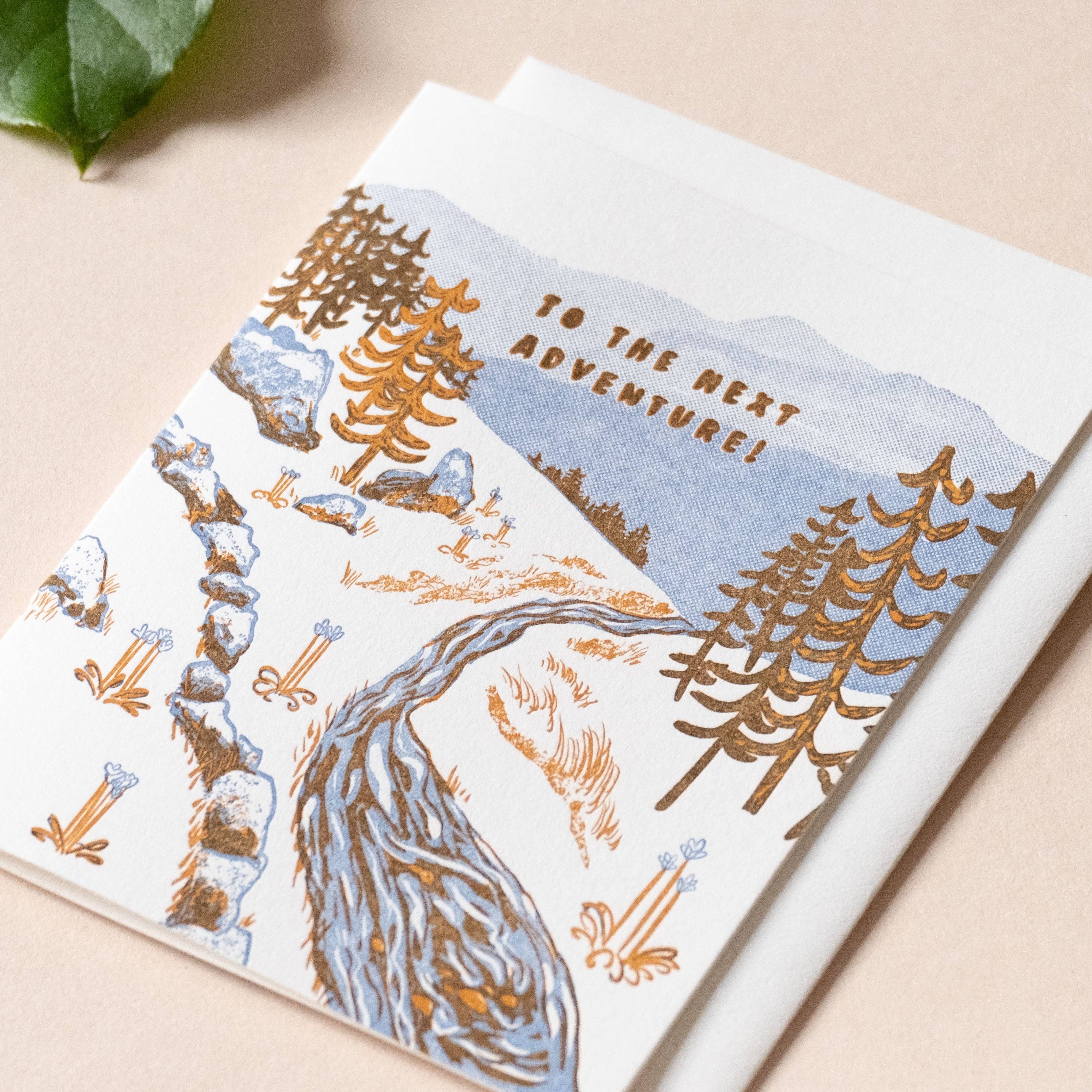 Homework Letterpress Adventure Stream Mountain Card