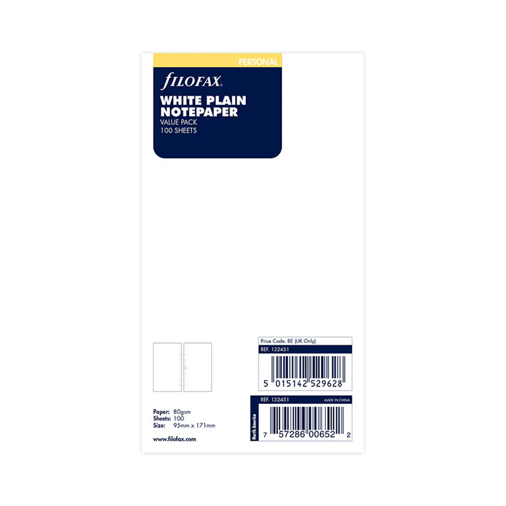 Filofax Personal White Plain Notepaper Value Pack (100)