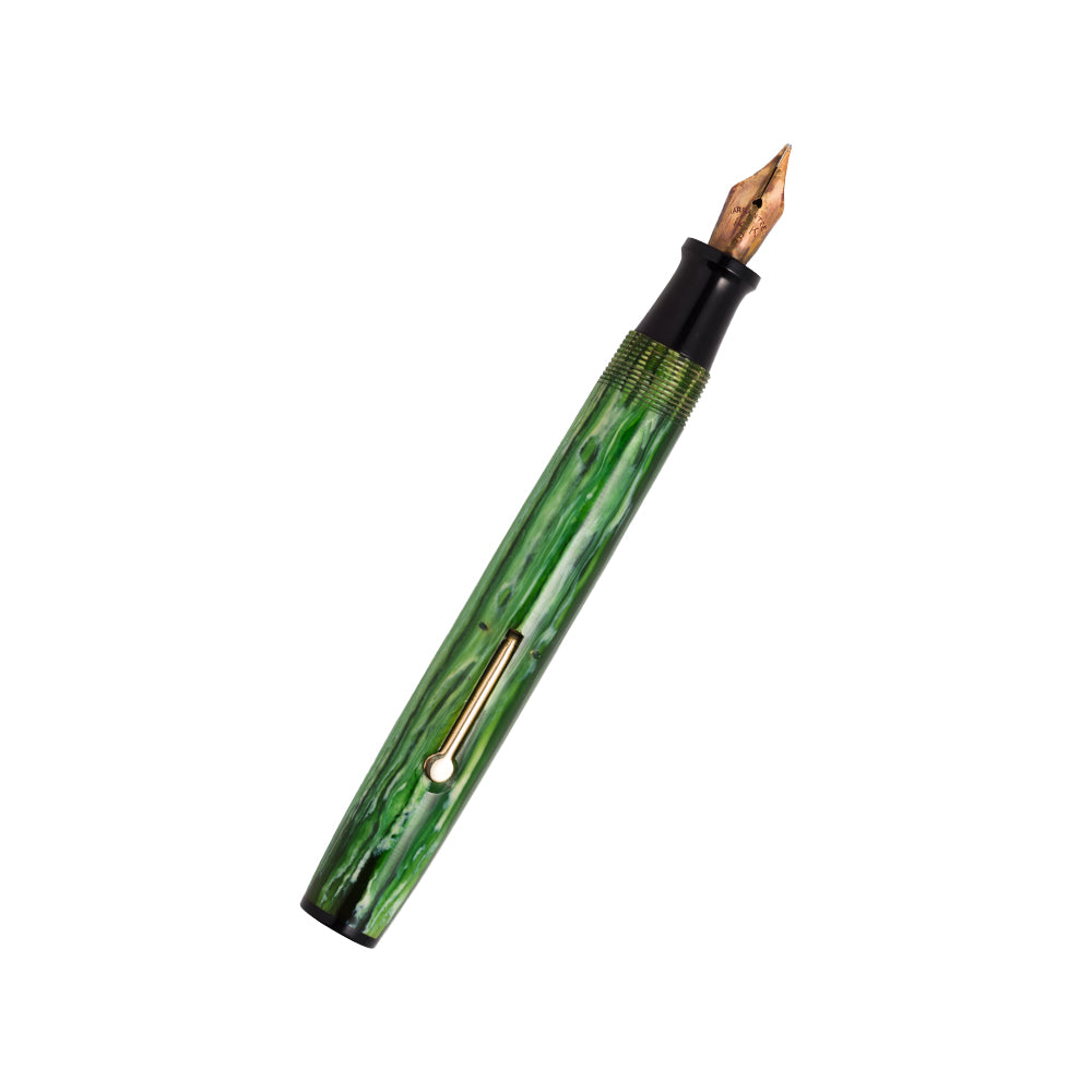 Craftsman Lever Fill Fountain Pen, Green Celluloid, 14kt M [Flex], c1930