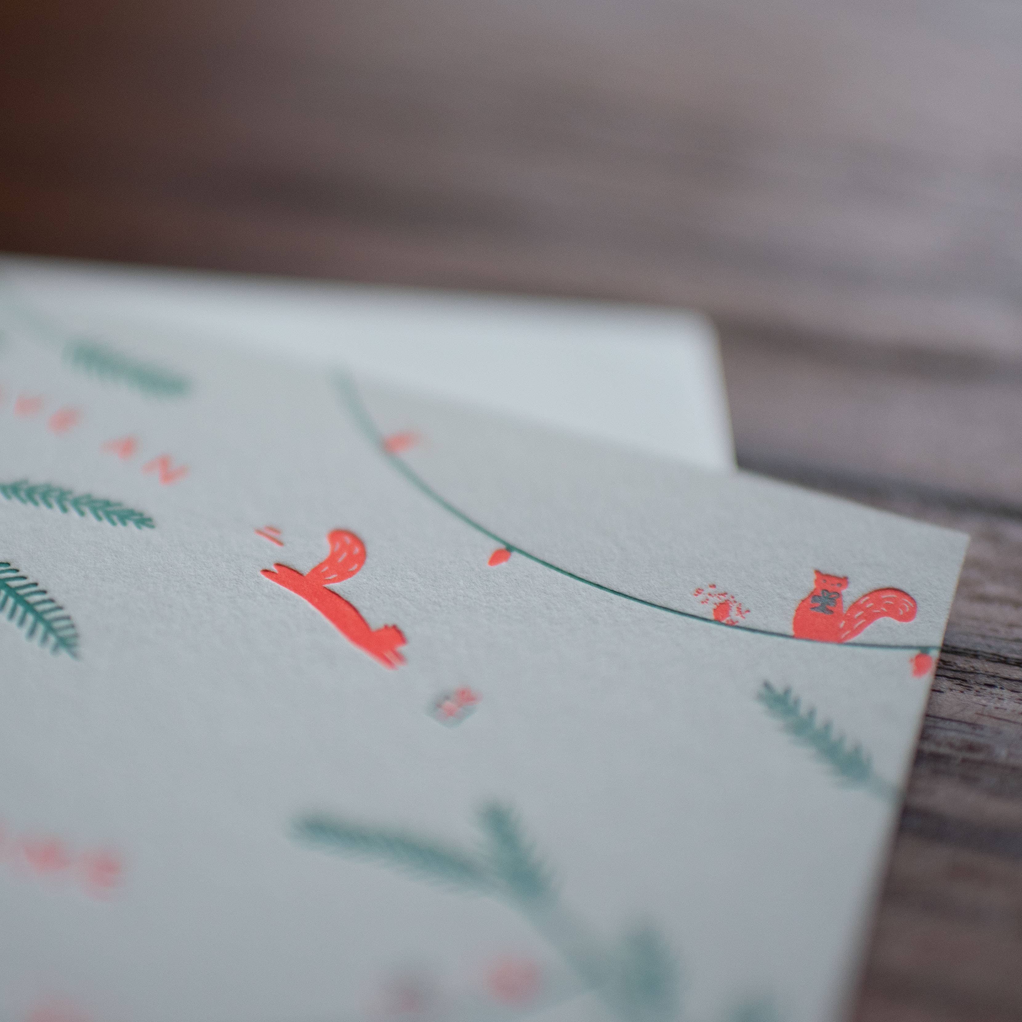 Homework Letterpress Squirrels Christmas Holiday Card