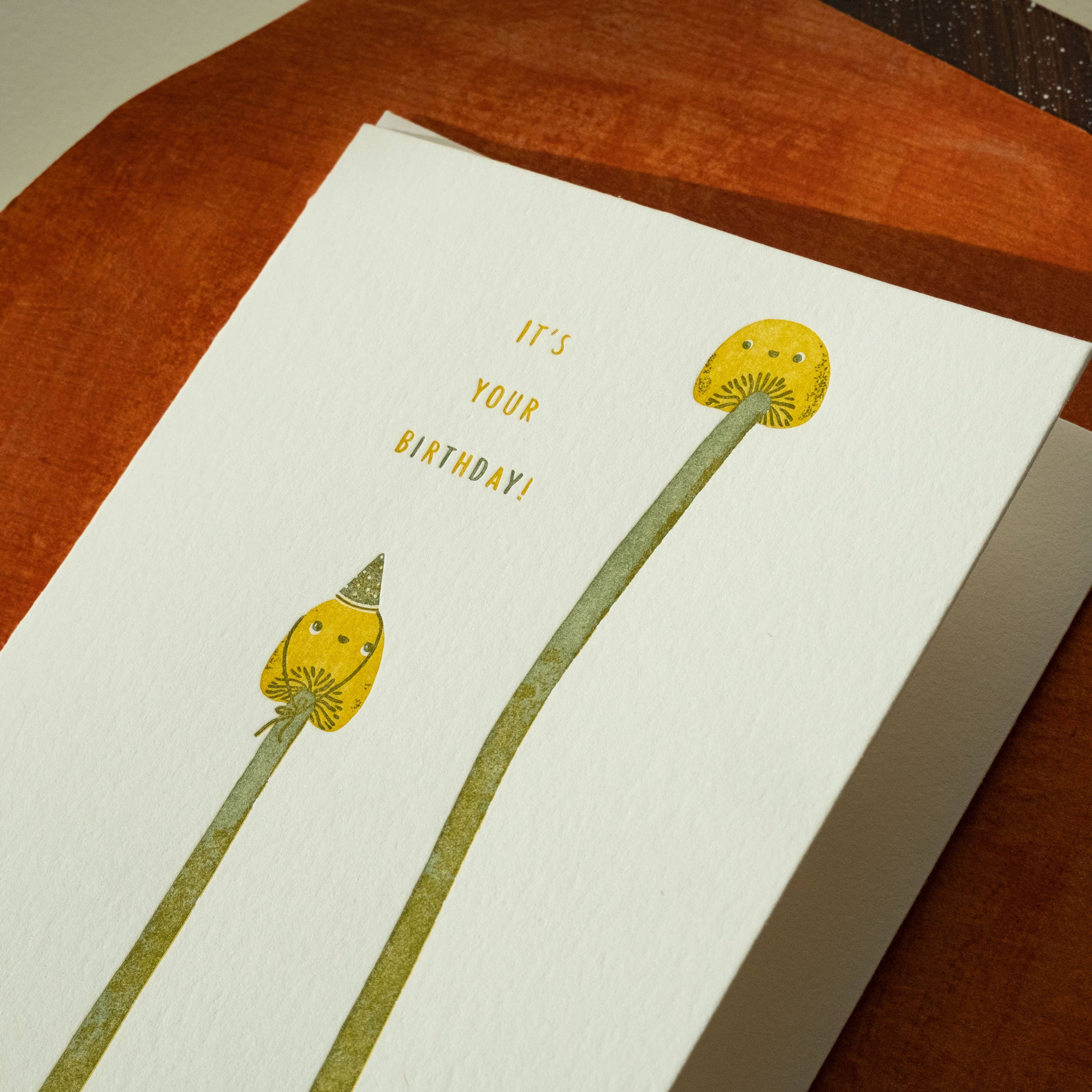 Homework Letterpress Birthday Mushrooms Party Hat Card