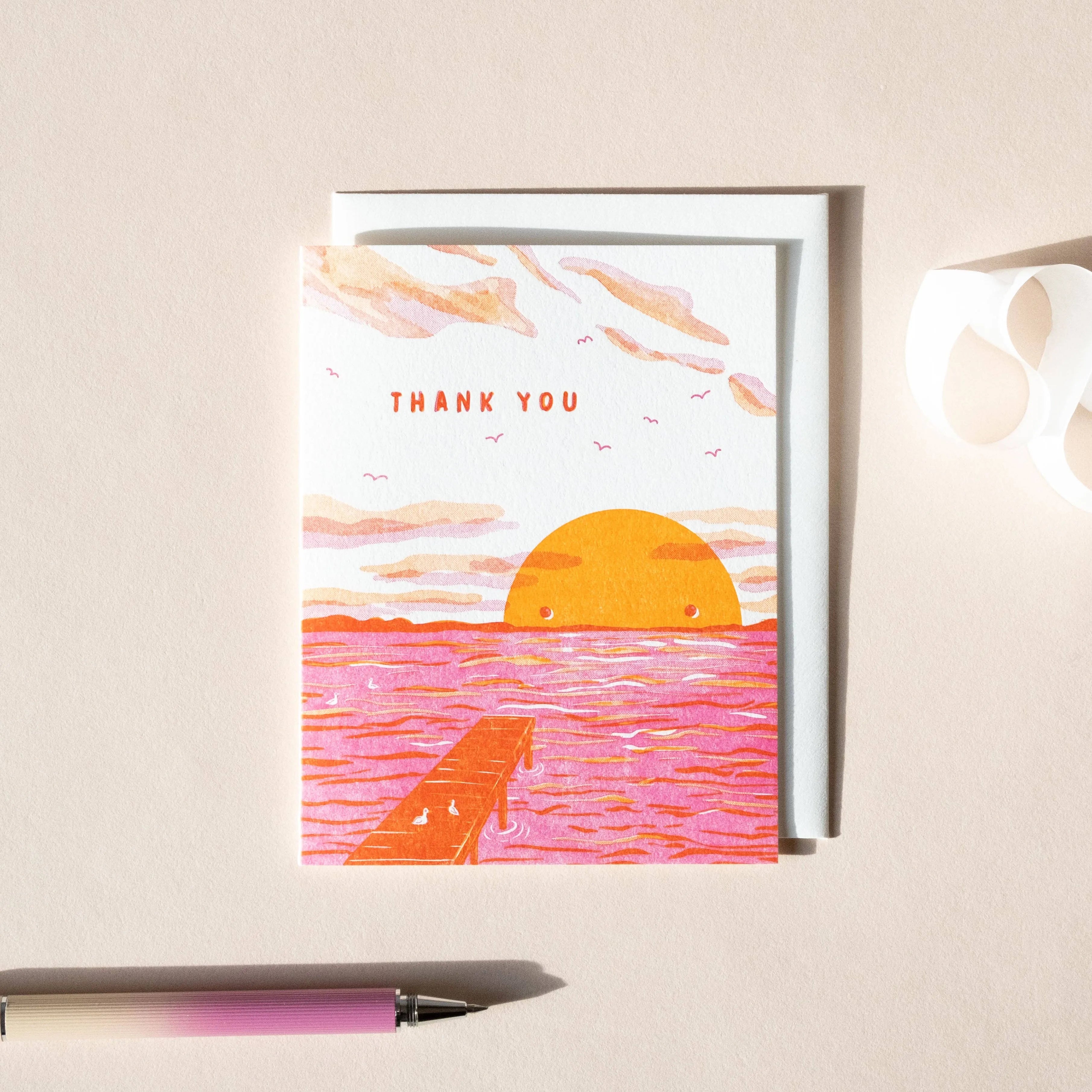 Homework Letterpress Thank You Sunset Card
