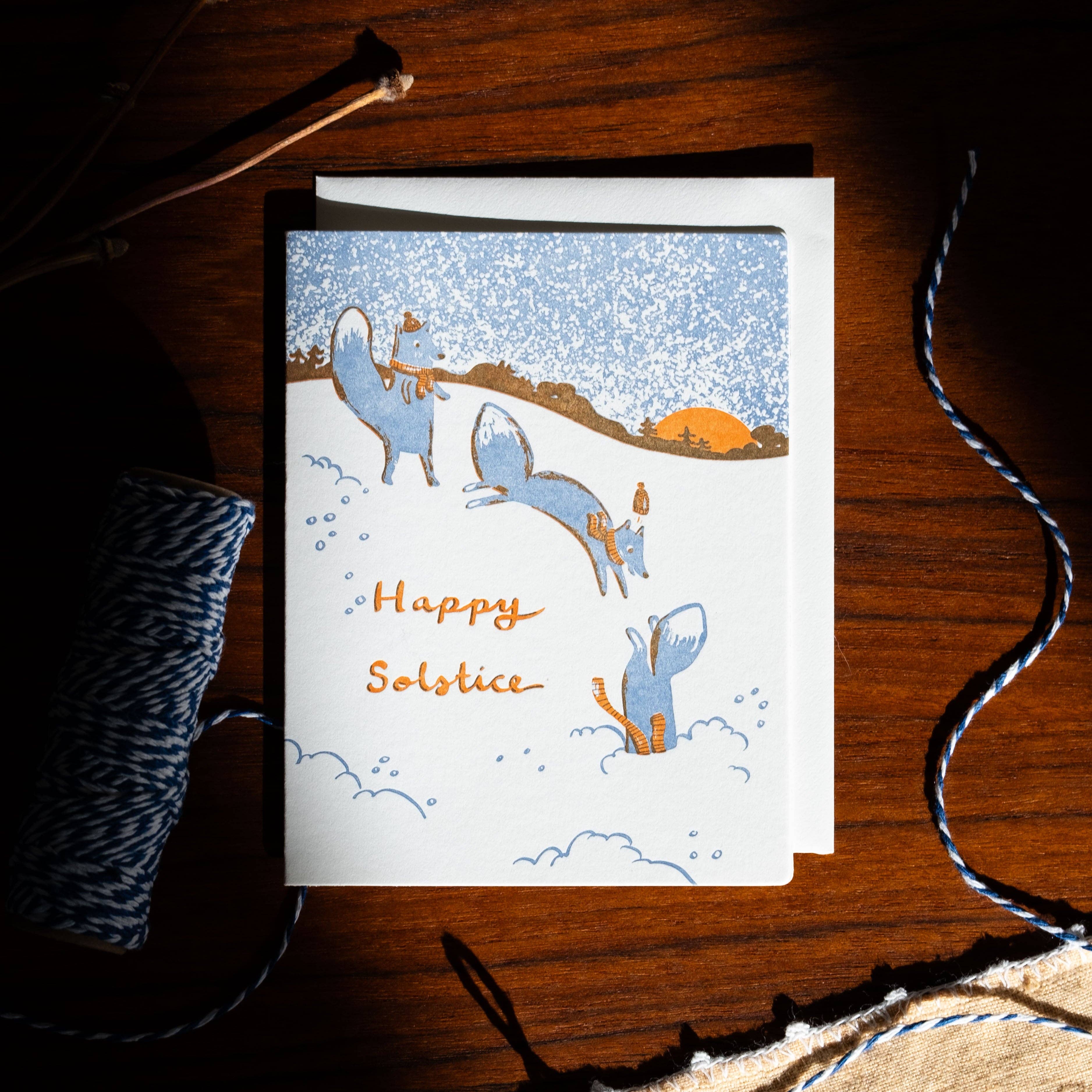 Homework Letterpress Solstice Foxes Holiday Card