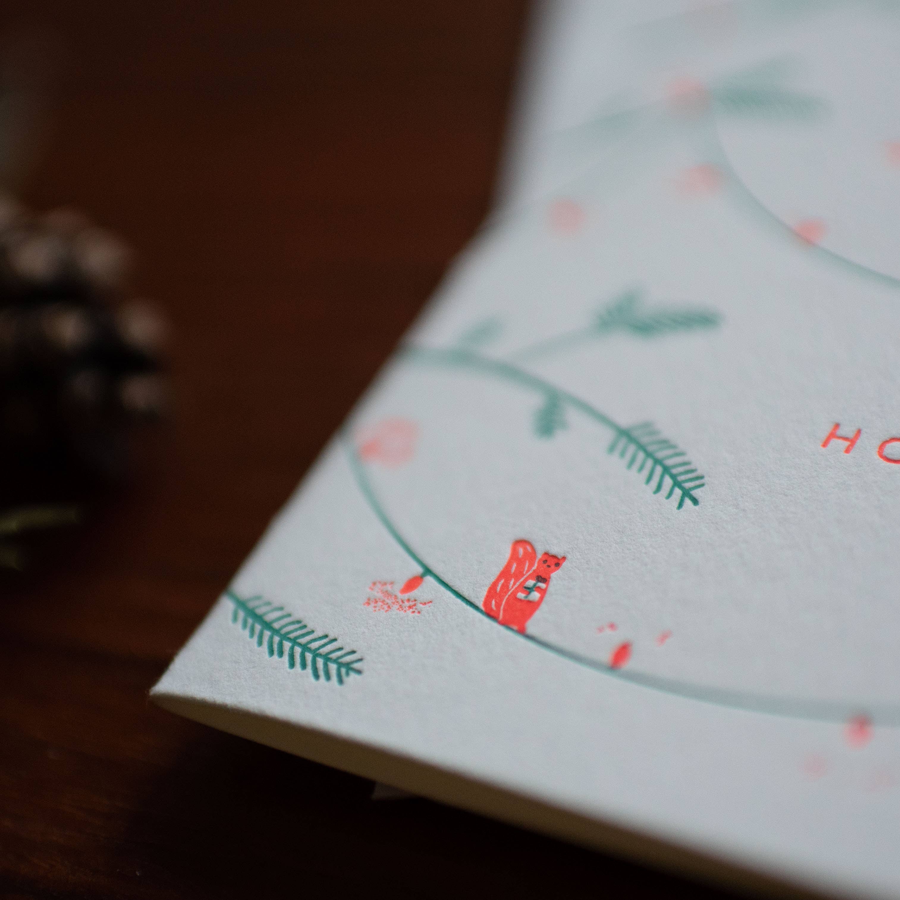 Homework Letterpress Squirrels Christmas Holiday Card