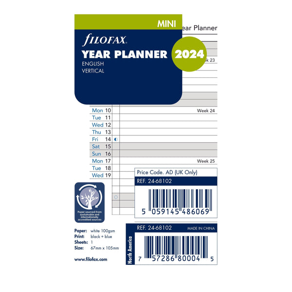 Filofax Mini Vertical Year Planner, 2024 - Toronto