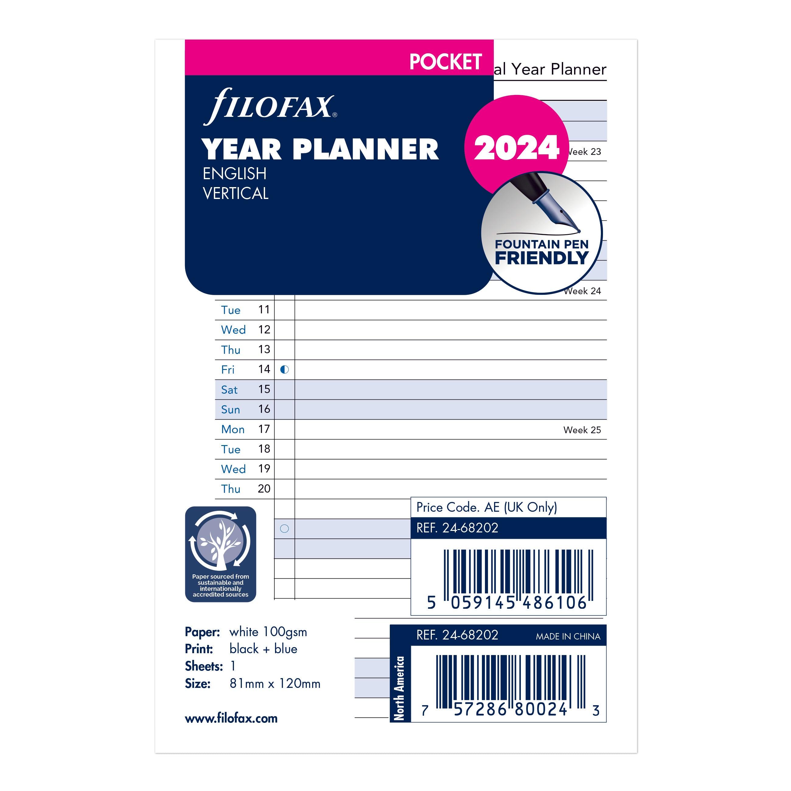 Filofax Pocket Vertical Year Planner 2024 - Laywine's