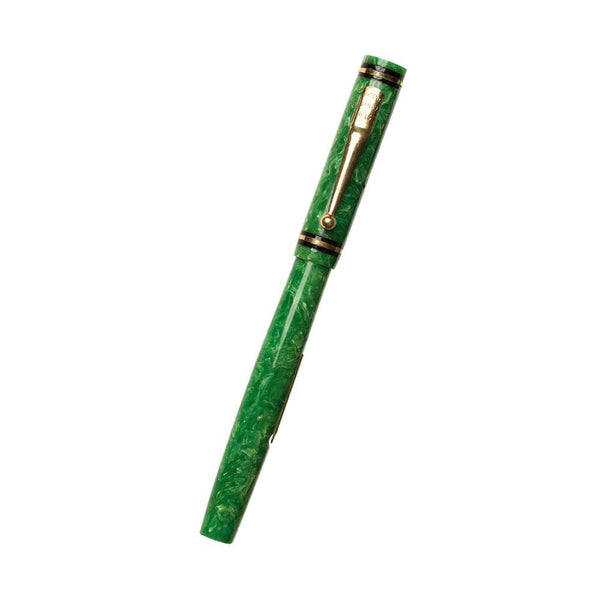 Mabie Todd Swan Jade Green Celluloid Lever Fill Fountain Pen Set 14k F [Flexy] c1930 - Laywine's