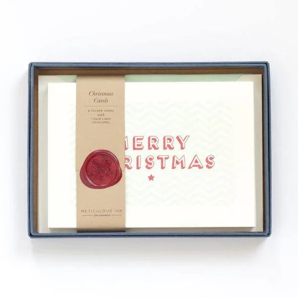 Meticulous Ink Merry Christmas Chevron Box of 6 Cards - Laywine's