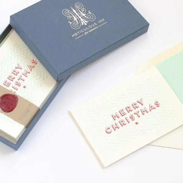 Meticulous Ink Merry Christmas Chevron Box of 6 Cards - Laywine's