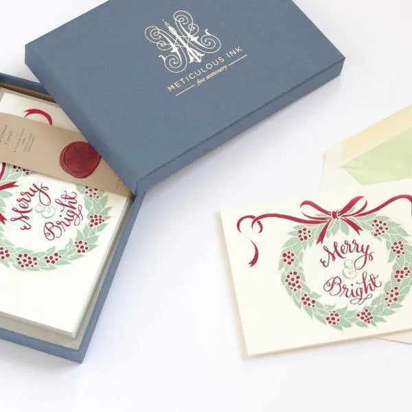 Meticulous Ink Merry & Bright Wreath Box of 6 Cards - Laywine's